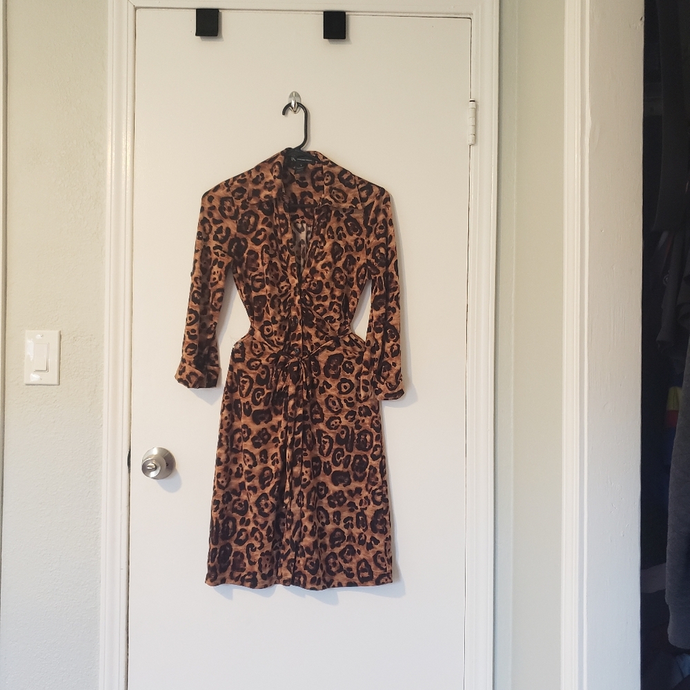 INC International Concepts Leopard Print Midi Shirt Dress size S - Picture 4 of 14